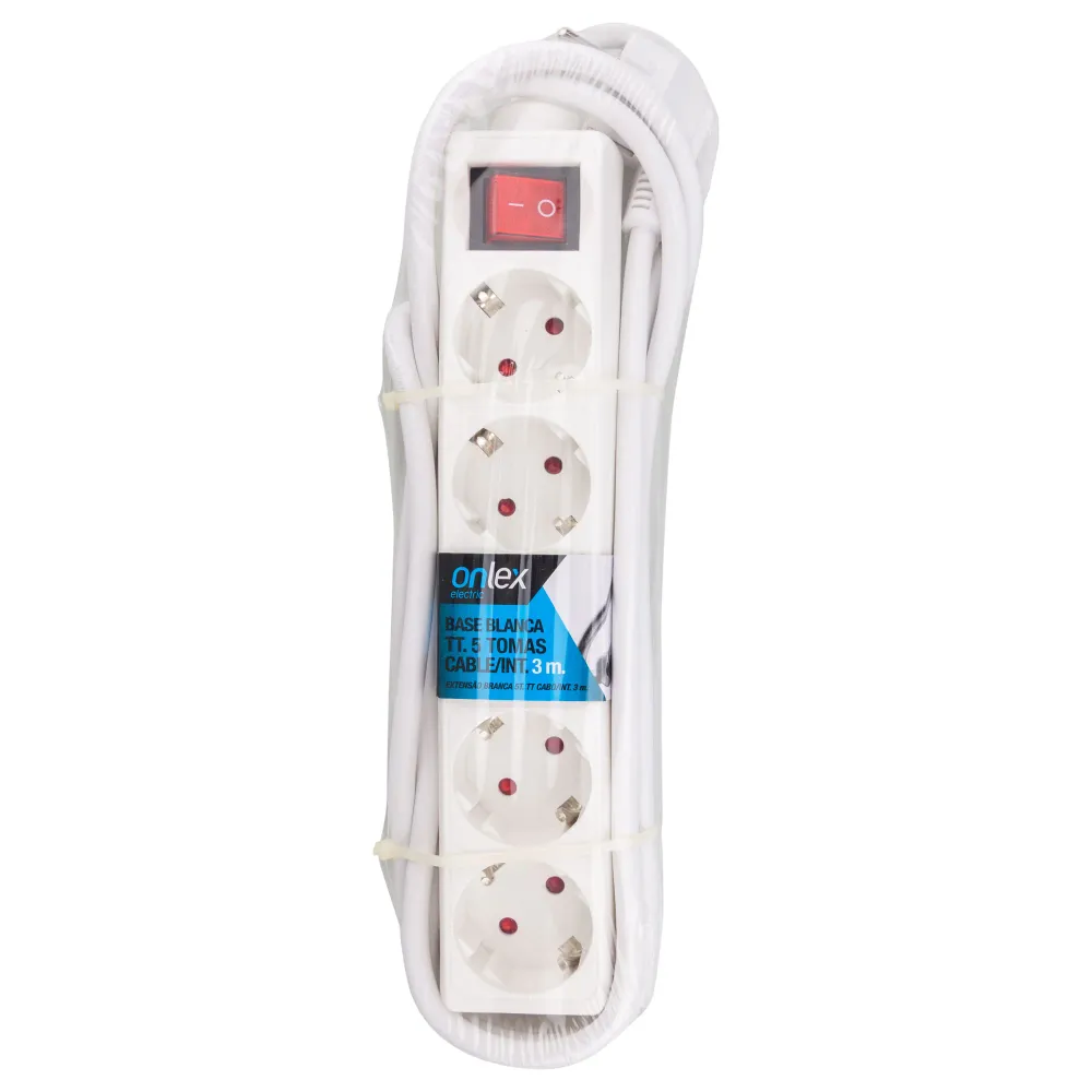Professionnel IP44 RALLONGE ELECTRIQUE AVEC BASE BLANCHE 5 PRISES AVEC INTERRUPTEUR ET CABLE 3M