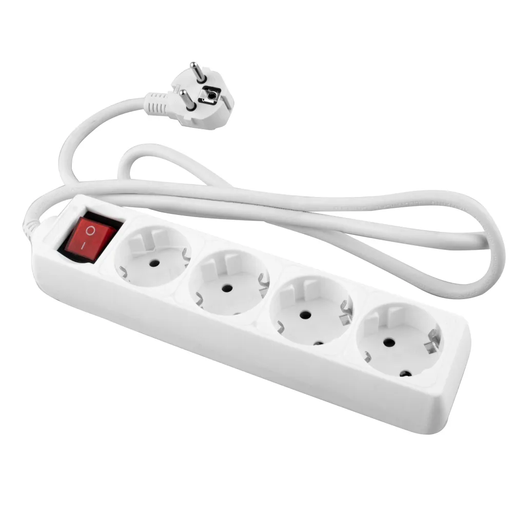 RALLONGE ELECTRIQUE AVEC BASE BLANCHE 4 PRISES AVEC INTERRUPTEUR ET CABLE 1.5M pour usage en atelier