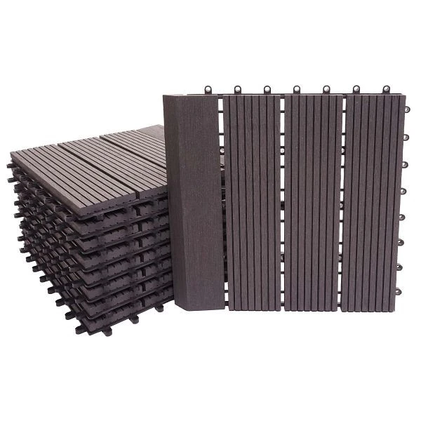 Carrelage de sol Mendler WPC Rhône + finition aspect bois balcon/terrasse 11x chaque 30x30cm = 1m² exclusif anthracite lin...