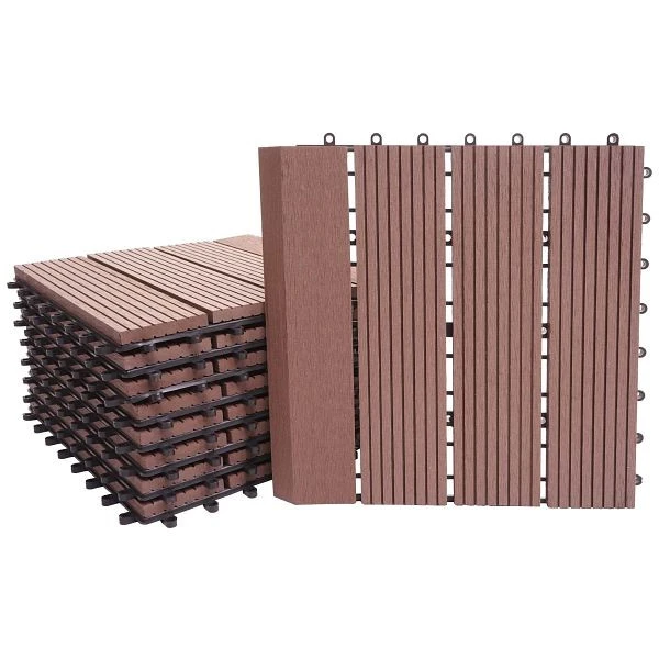 Carrelage de sol Mendler WPC Rhône + finition aspect bois balcon/terrasse 11x chaque 30x30cm = 1m² Exclusif café linéaire...