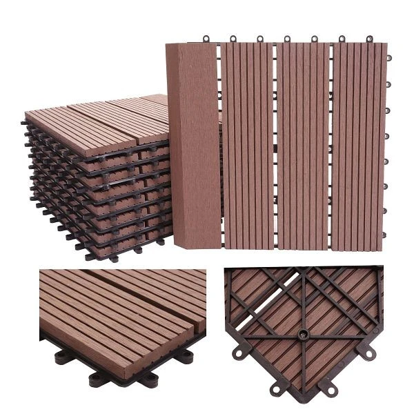 Carrelage de sol Mendler WPC Rhône + finition aspect bois balcon/terrasse 11x chaque 30x30cm = 1m² Exclusif café linéaire...