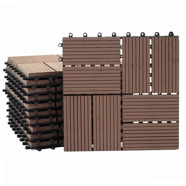 Carrelage de sol Mendler WPC Rhone balcon/terrasse aspect bois 11x chaque 30x30cm = 1m² premium carrés de café 65111 obten...