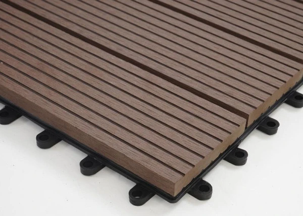 Carrelage de sol Mendler WPC Rhone balcon/terrasse aspect bois 11x chaque 30x30cm = 1m² Privilégié café linéaire 57947 ach...