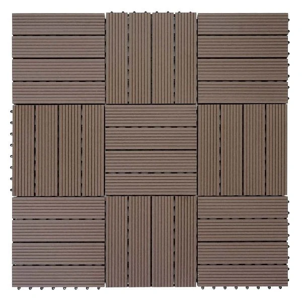 Carrelage de sol Mendler WPC Rhone balcon/terrasse aspect bois 11x chaque 30x30cm = 1m² Privilégié café linéaire 57947 ach...