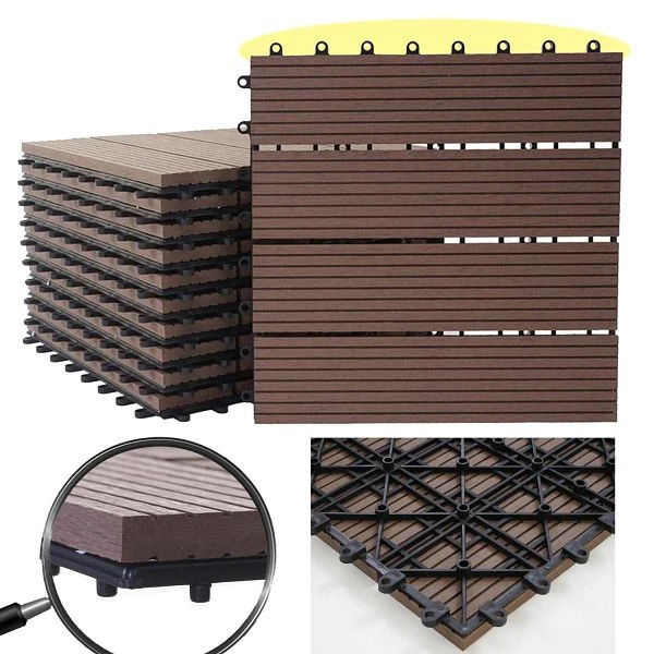 Carrelage de sol Mendler WPC Rhone balcon/terrasse aspect bois 11x chaque 30x30cm = 1m² Privilégié café linéaire 57947 ach...