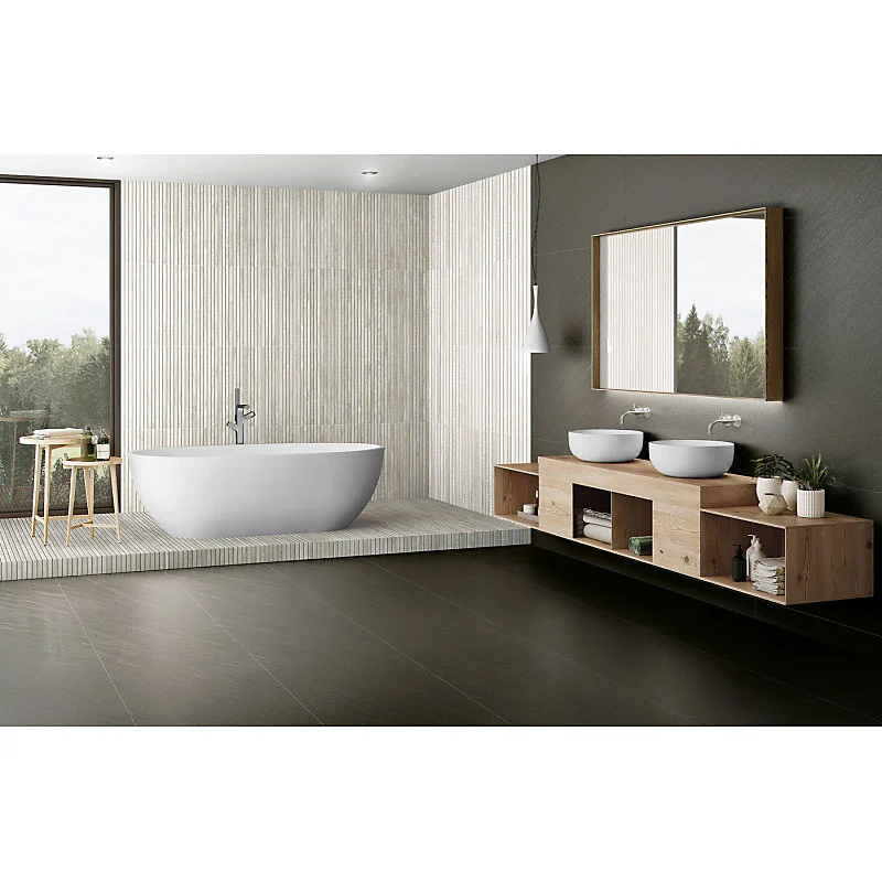 Carrelage sol / mur effet bois bambou à relief 60x120 cm ARTWOOD RIBBON WHITE(vendu par boite de 1.44m2)