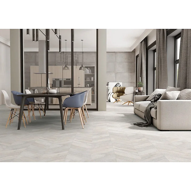 Carrelage sol / mur effet bois design chevron 60x120 cm ARTWOOD CHEVRON WHITE(vendu par boite de 1.44m2)