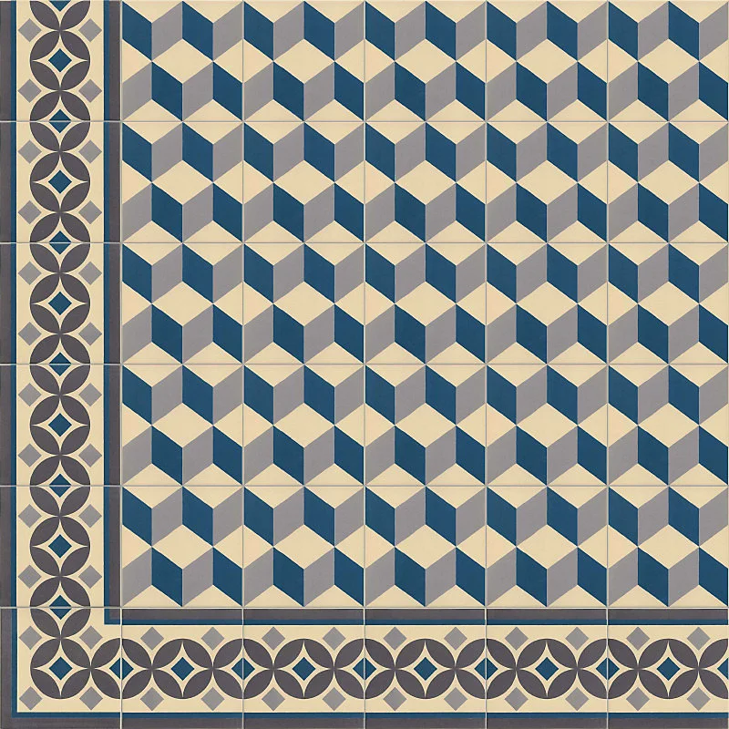 Carrelage sol / mur effet ciment motif cube 20x20 cm 1900 GÜELL 3 ANGLE(vendu par boite de 4 pièces)