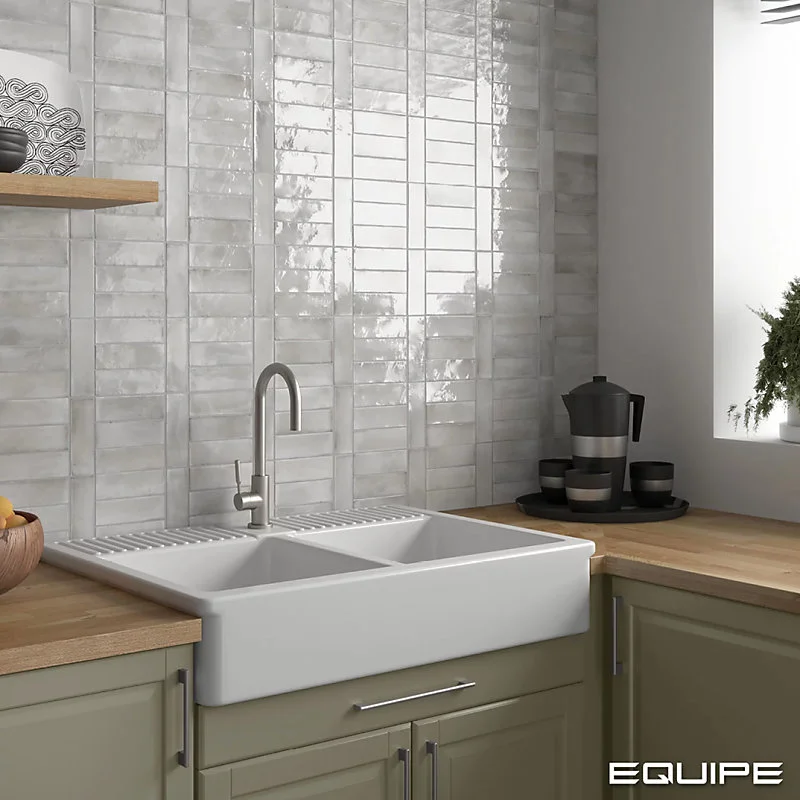 Carrelage sol / mur effet zellige bejmat marocain 5X15 cm gris brillant 5X15 cm COCO AMBER GREY WALL(vendu par boite de 0....