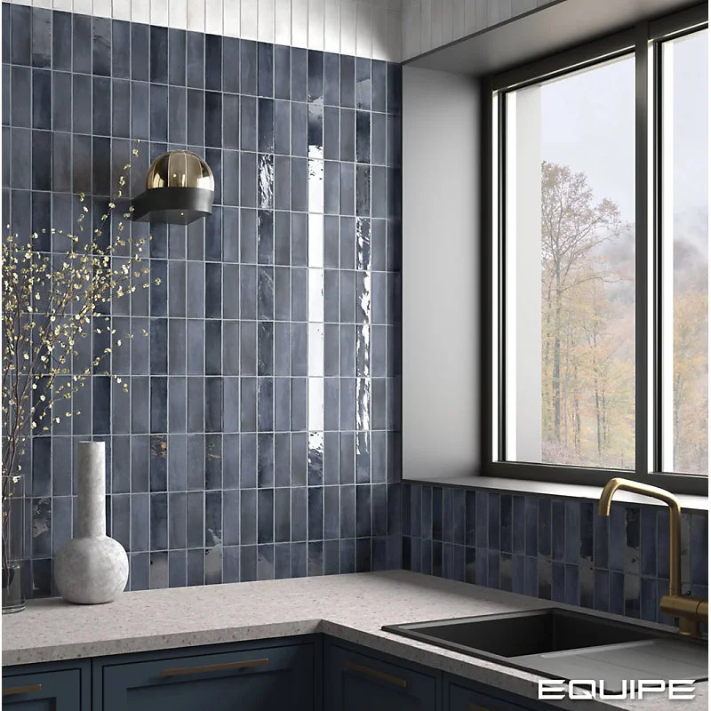 Carrelage sol / mur effet zellige bejmat marocain 5X15 cm bleu mate 5X15 cm COCO BLUE NIGHT MATT(vendu par boite de 0.50m2)