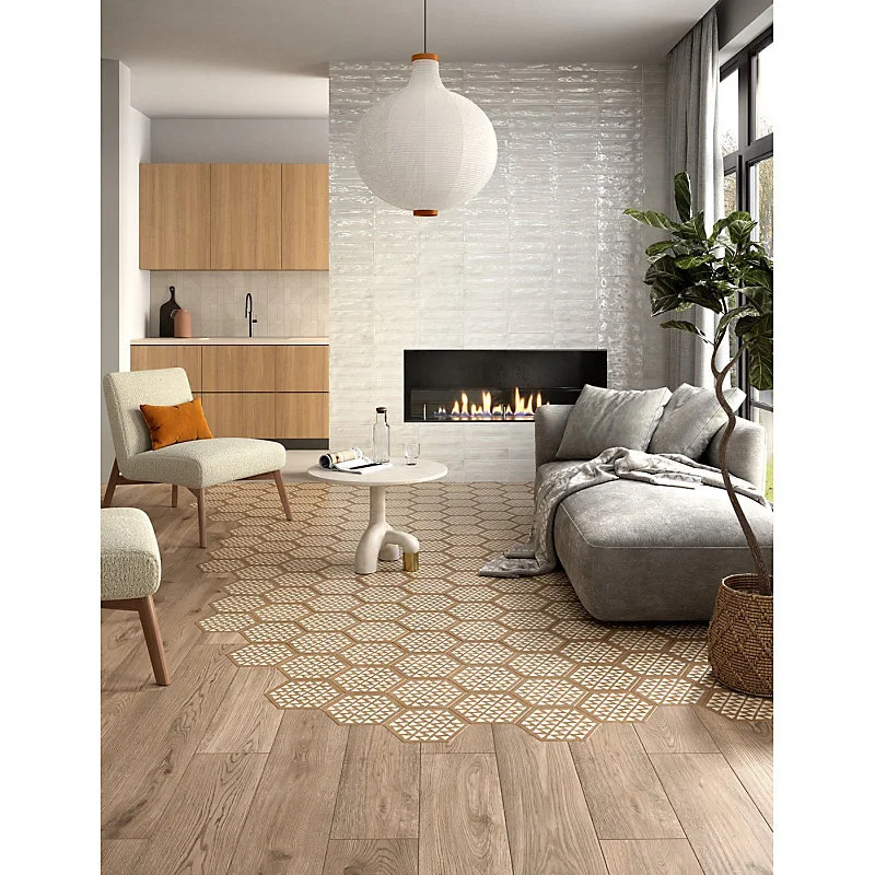 Carrelage sol / mur hexagonal effet ciment 25x21,6 cm TERRACRETA Intarsio Chamotte(vendu par boite de 1.18m2)