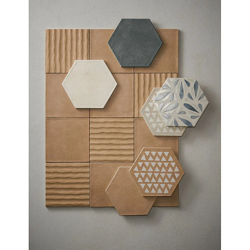 Carrelage sol / mur hexagonal effet ciment 25x21,6 cm TERRACRETA Intarsio Chamotte(vendu par boite de 1.18m2)