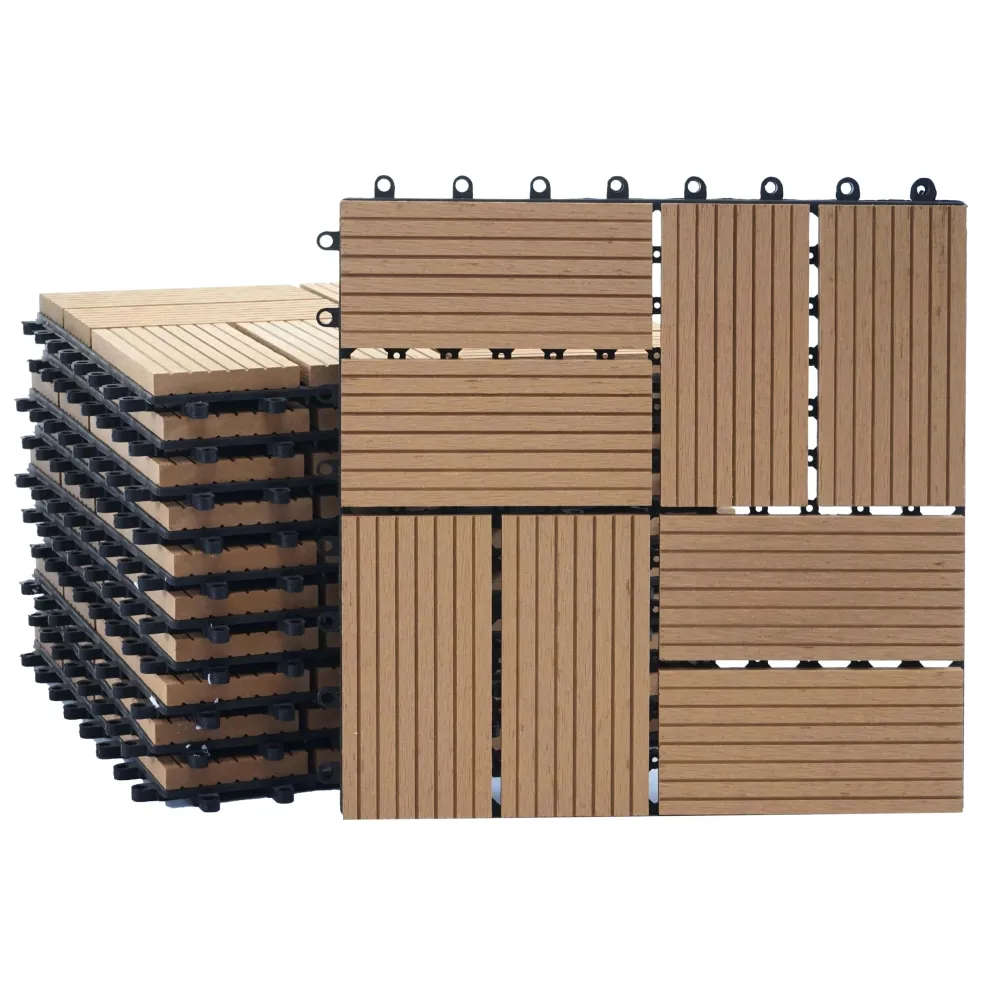 Carrelage de sol WPC balcon terrasse aspect bois 11 pièces 30x30cm 1m² décalage en teck 04_0005440