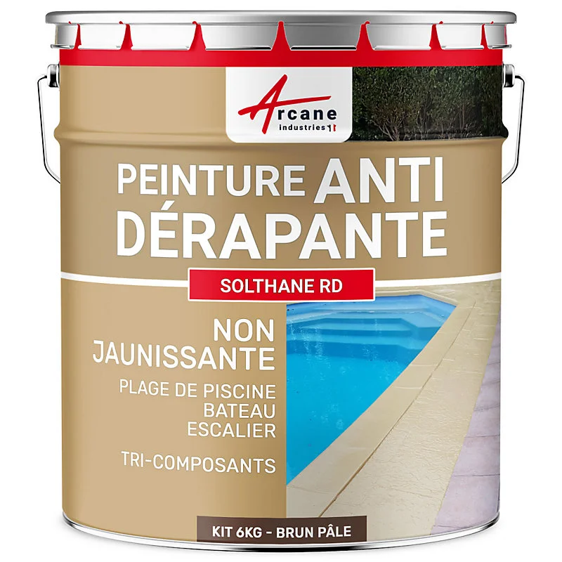 Peinture antidérapante pour sol extérieur - SOLTHANE RD Brun Pale - RAL 8025 - 6 kg - ARCANE INDUSTRIES