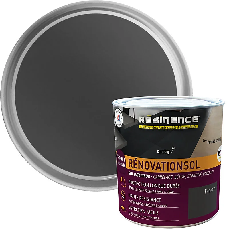 Résine de rénovation sol bi composante époxy Résinence factory 300ml pour chantier neuf