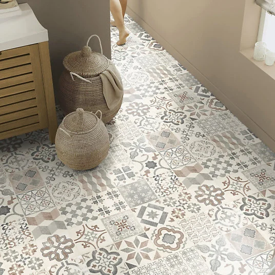Sol Lino - Carreaux de ciment - Naturel - Rouleau de 1m x 9m