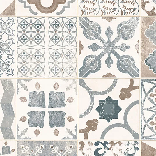 Sol Lino - Carreaux de ciment - Naturel - Rouleau de 4m x 6m