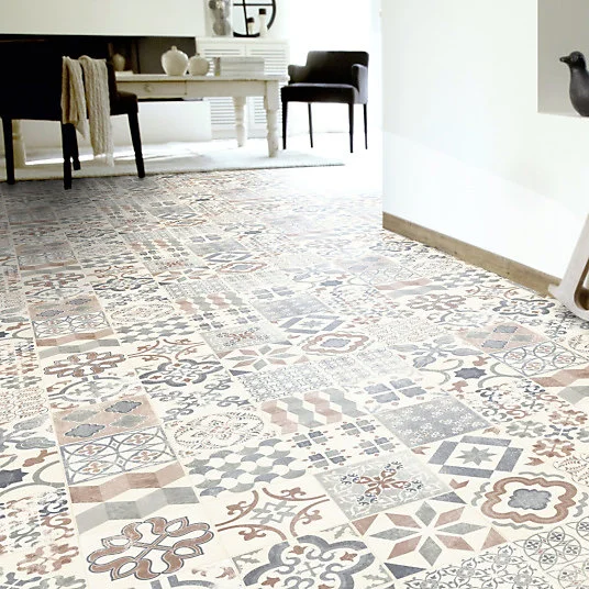 Sol Lino - Carreaux de ciment - Naturel - Rouleau de 4m x 6m