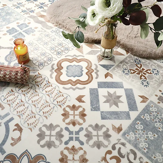 Sol Lino - Carreaux de ciment - Naturel - Rouleau de 4m x 6m