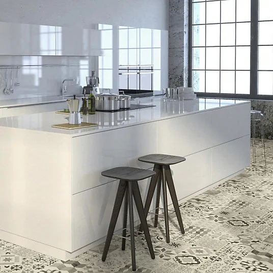 Sol Lino - Carreaux de ciment - Noir - Rouleau de 1m x 10m