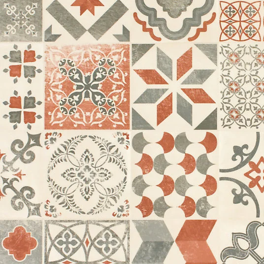 Sol Lino - Carreaux de ciment - Rouge brique - Rouleau de 4m x 19m