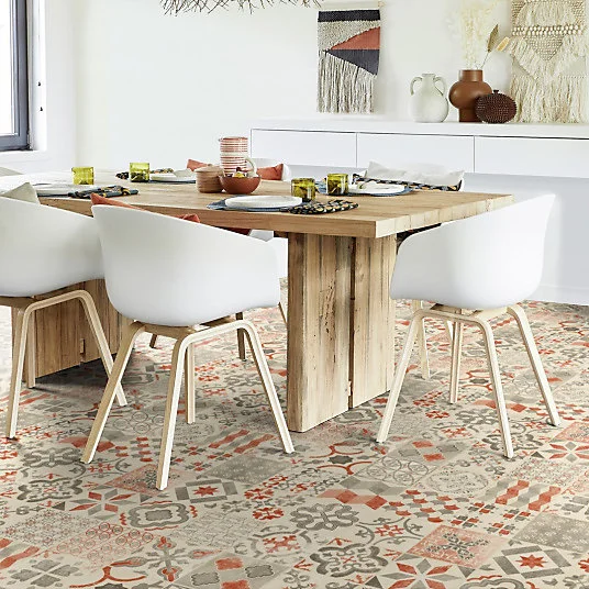 Sol Lino - Carreaux de ciment - Rouge brique - Rouleau de 4m x 5m