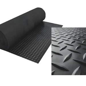 Sol PVC| Composition 100% Caoutchouc| Sol Caoutchouc| Sol Protection| Design Strié Noir| Epaisseur 1MM| Mesure 100X700CM