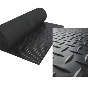 Sol PVC| Composition 100% Caoutchouc| Sol Caoutchouc| Sol Protection| Design Strié Noir| Epaisseur 1MM| Mesure 140X300CM