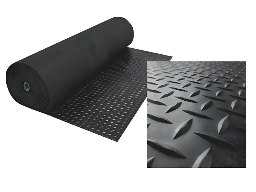 Sol PVC| Composition 100% Caoutchouc| Sol Caoutchouc| Sol Protection| Design Strié Noir| Epaisseur 1MM| Mesure 140X300CM