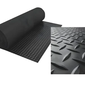 Sol PVC| Composition 100% Caoutchouc| Sol Caoutchouc| Sol Protection| Design Strié Noir| Epaisseur 1MM| Mesure 100X500CM