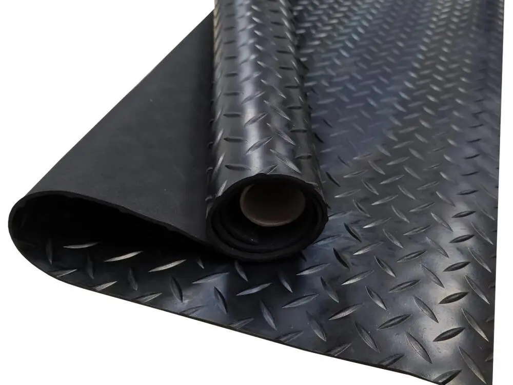 Sol PVC| Composition 100% Caoutchouc| Sol Caoutchouc| Sol Protection| Design Strié Noir| Epaisseur 1MM| Mesure 100X900CM