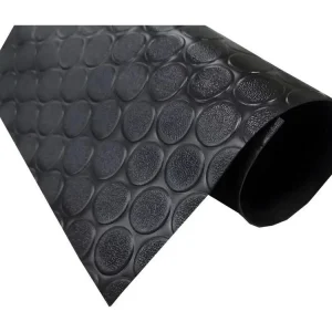 Sol PVC| Composition 100% Caoutchouc| Sol Caoutchouc| Sol Protection| Design Boutons Noir| Epaisseur 1MM| Mesure 140X600CM