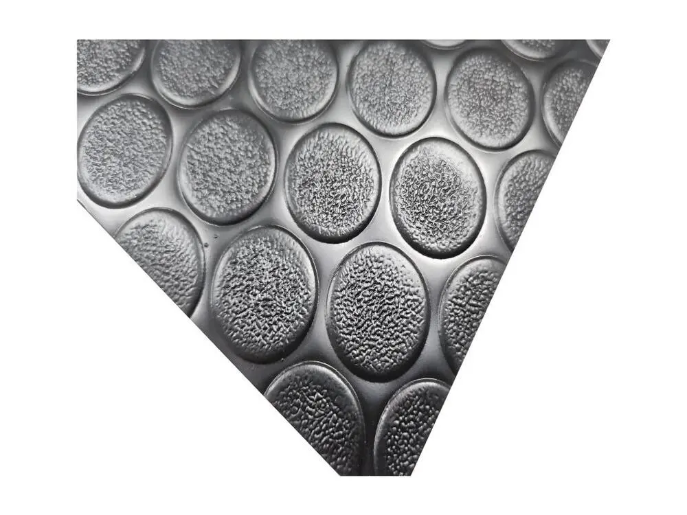Sol PVC| Composition 100% Caoutchouc| Sol Caoutchouc| Sol Protection| Design Boutons Noir| Epaisseur 1MM| Mesure 140X600CM