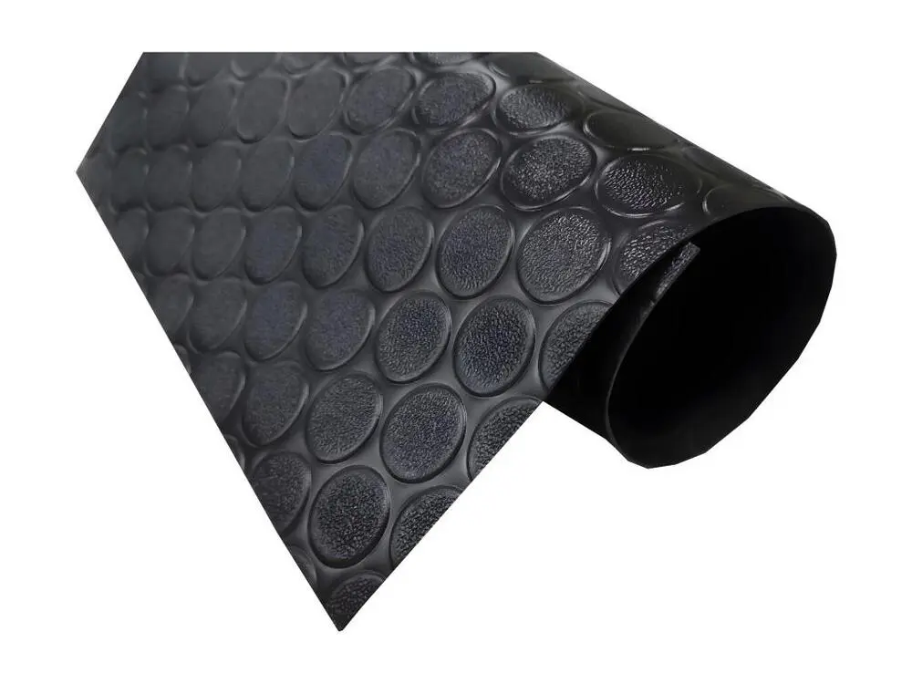Sol PVC| Composition 100% Caoutchouc| Sol Caoutchouc| Sol Protection| Design Boutons Noir| Epaisseur 1MM| Mesure 100X700CM