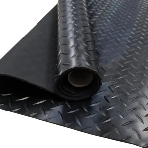 Sol PVC| Composition 100% Caoutchouc| Sol Caoutchouc| Sol Protection| Design Strié Noir| Epaisseur 3MM| Mesure 140X600CM