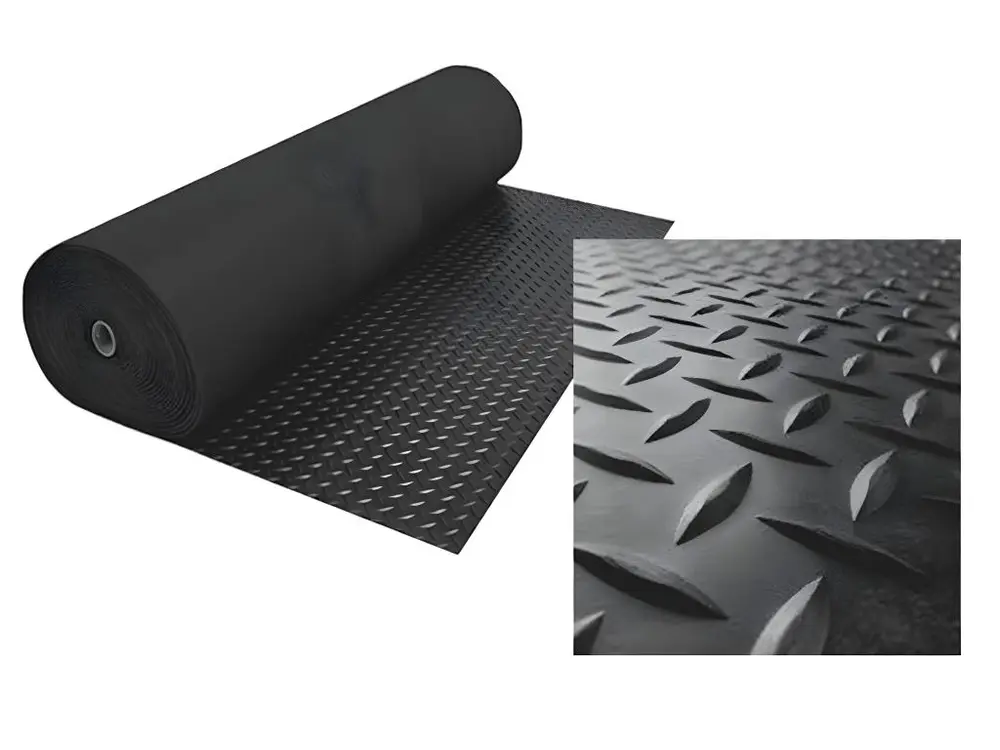 Sol PVC| Composition 100% Caoutchouc| Sol Caoutchouc| Sol Protection| Design Strié Noir| Epaisseur 1MM| Mesure 140X700CM