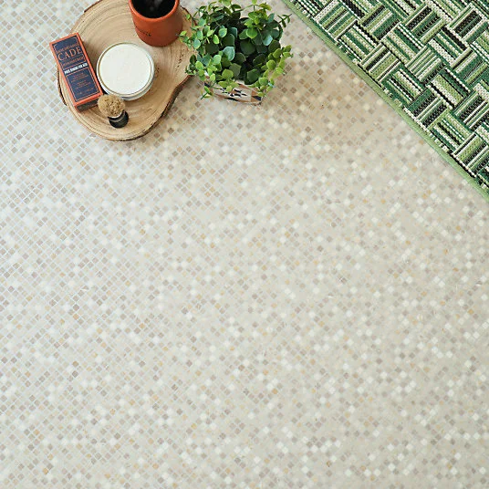 Sol Vinyle envers textile - Carrelage mosaïque - Crème - Rouleau de 4m x 9m