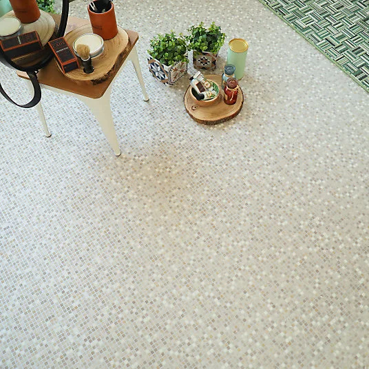 Sol Vinyle envers textile - Carrelage mosaïque - Naturel - Rouleau de 2m x 10m