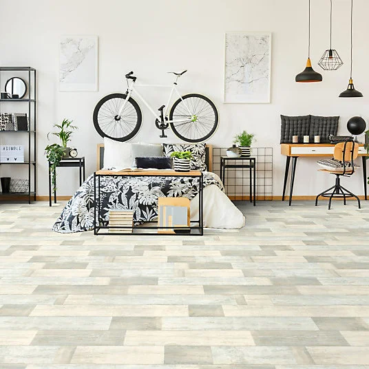 Sol Vinyle First - Imitation parquet vieux style blanchi - Rouleau de 3m x 6m