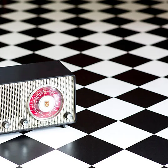 Sol Vinyle Happy Days - Carrelage damier diagonal - Noir et blanc - Rouleau de 4m x 2m