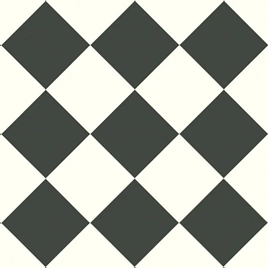 Sol Vinyle Happy Days - Carrelage damier diagonal - Noir et blanc - Rouleau de 3m x 16m