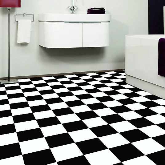 Sol Vinyle Link Plus - Carrelage damier noir et blanc - Surface brillante - Rouleau de 2m x 29m