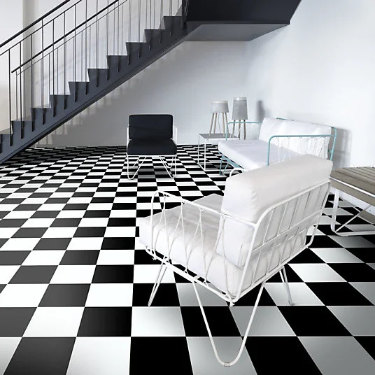 Sol Vinyle Link Plus - Carrelage damier noir et blanc - Surface brillante - Rouleau de 2m x 29m