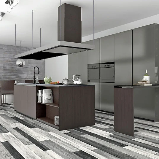 Sol Vinyle Link Plus - Imitation parquet noir et blanc - Surface brillante - Rouleau de 4m x 11m