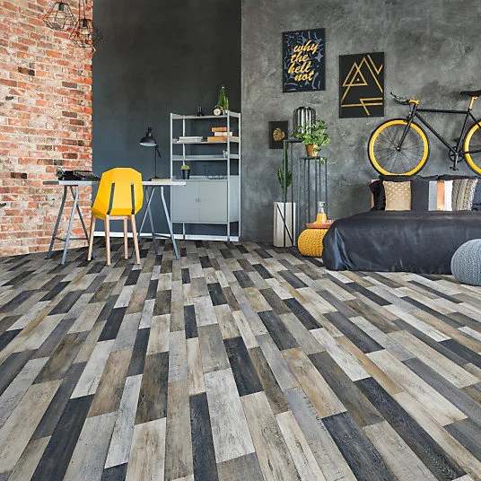 Sol Vinyle Link Plus - Imitation parquet irisé noir - Surface brillante - Rouleau de 4m x 19m