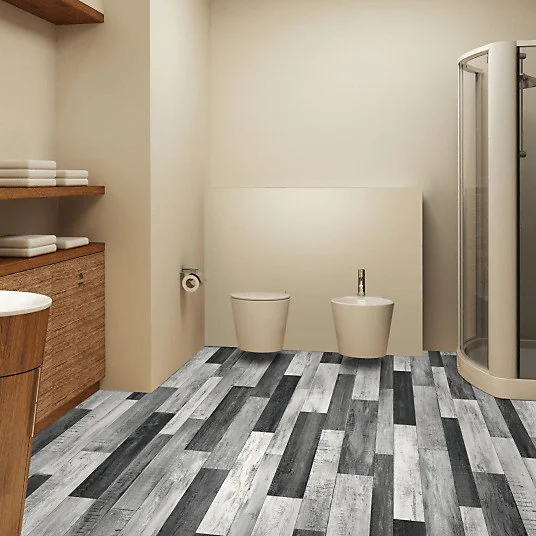 Sol Vinyle Link Plus - Imitation parquet noir et blanc - Surface brillante - Rouleau de 3m x 6m