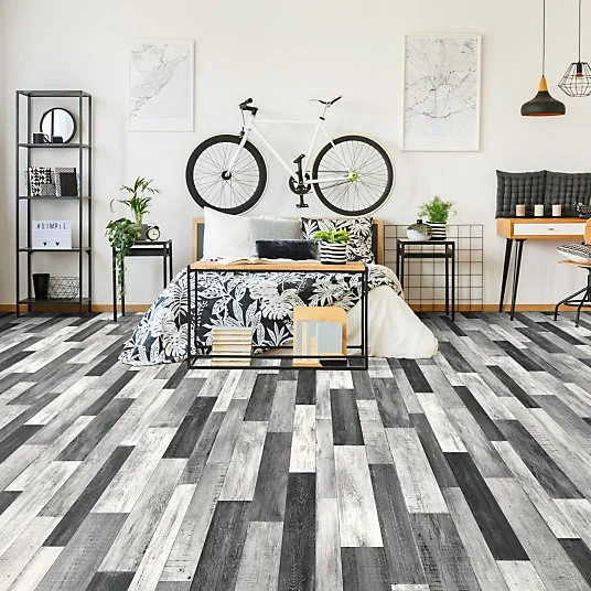 Sol Vinyle Link Plus - Imitation parquet noir et blanc - Surface brillante - Rouleau de 3m x 28m