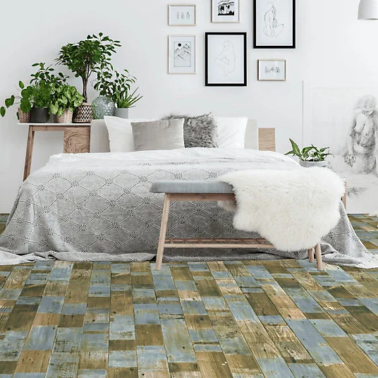 Sol Vinyle Podium - imitation Parquet bleuté - Rouleau de 3m x 9m
