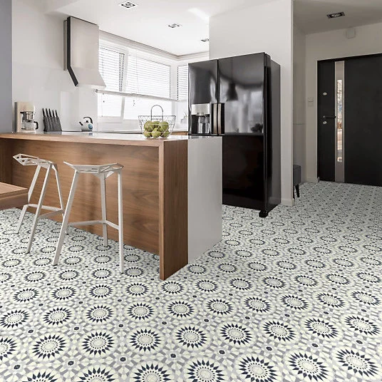 Sol Vinyle Style - Carreaux de ciment motif mosaïque bleu - Rouleau de 3m x 15m