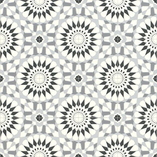Sol Vinyle Style - Carreaux de ciment motif mosaïque noir - Rouleau de 3m x 8m